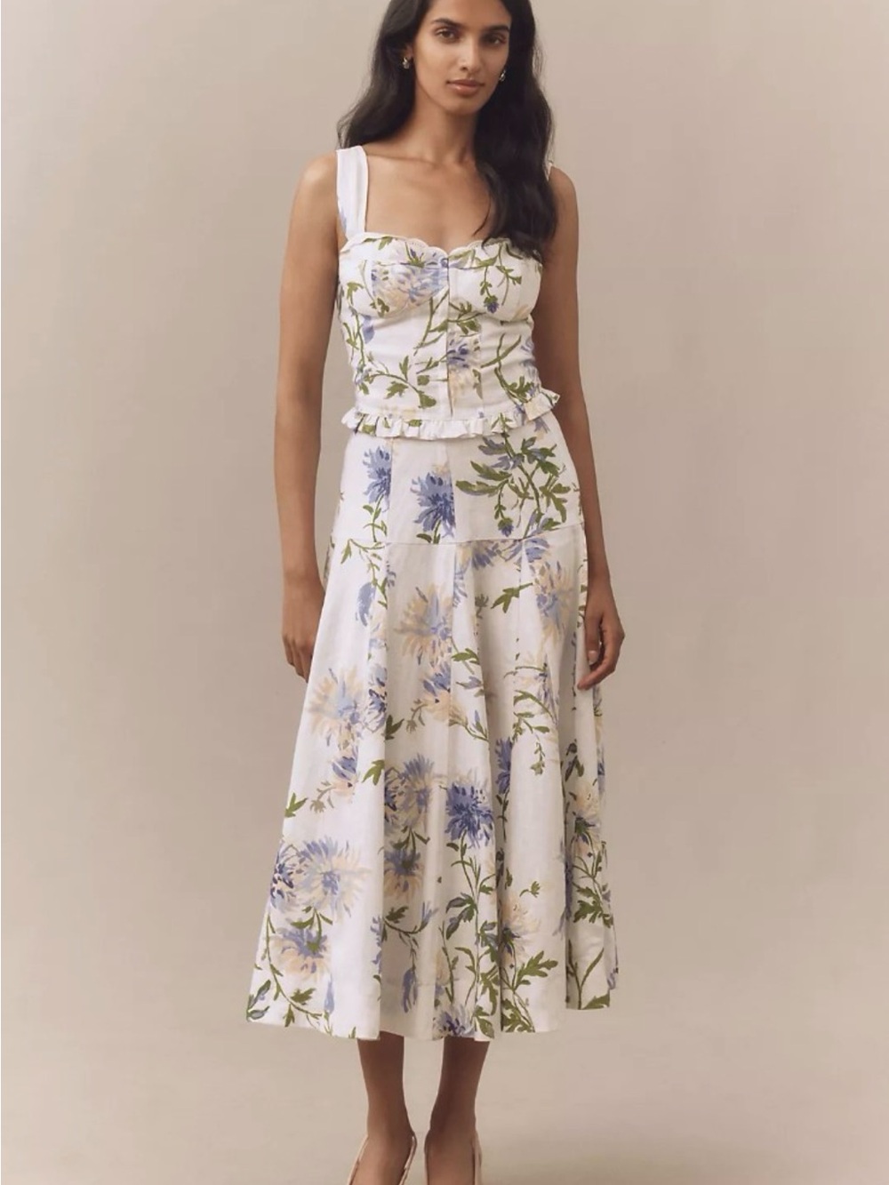 Reformation Anatolia Corset Tank and A-Line midi skirt set, size 4, MSRP $278